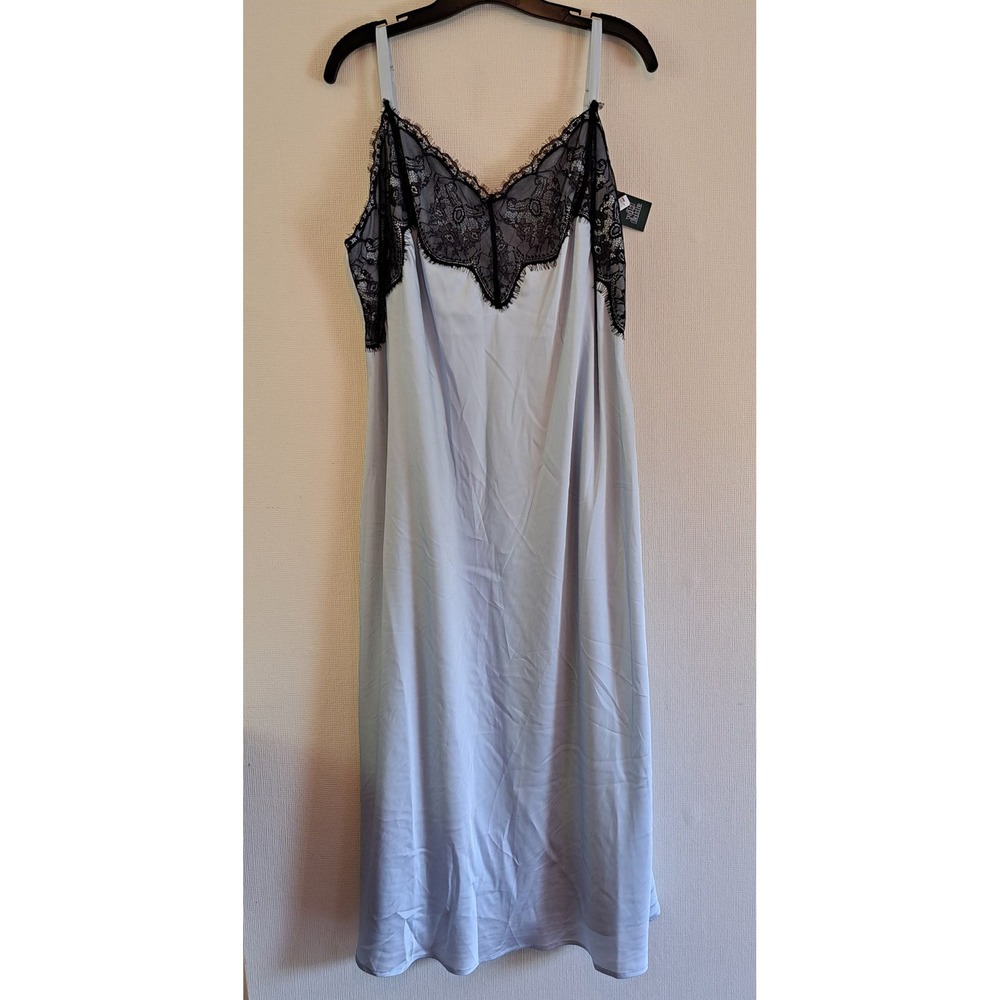 Wild Fable Slip‎ Dress Womens XXL Blue NEW Lace Trim Satin Midi 1074-320-B45